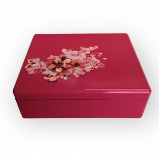 Pink rectangular lacquer box  hand-painted with peach blossom 22*27cm